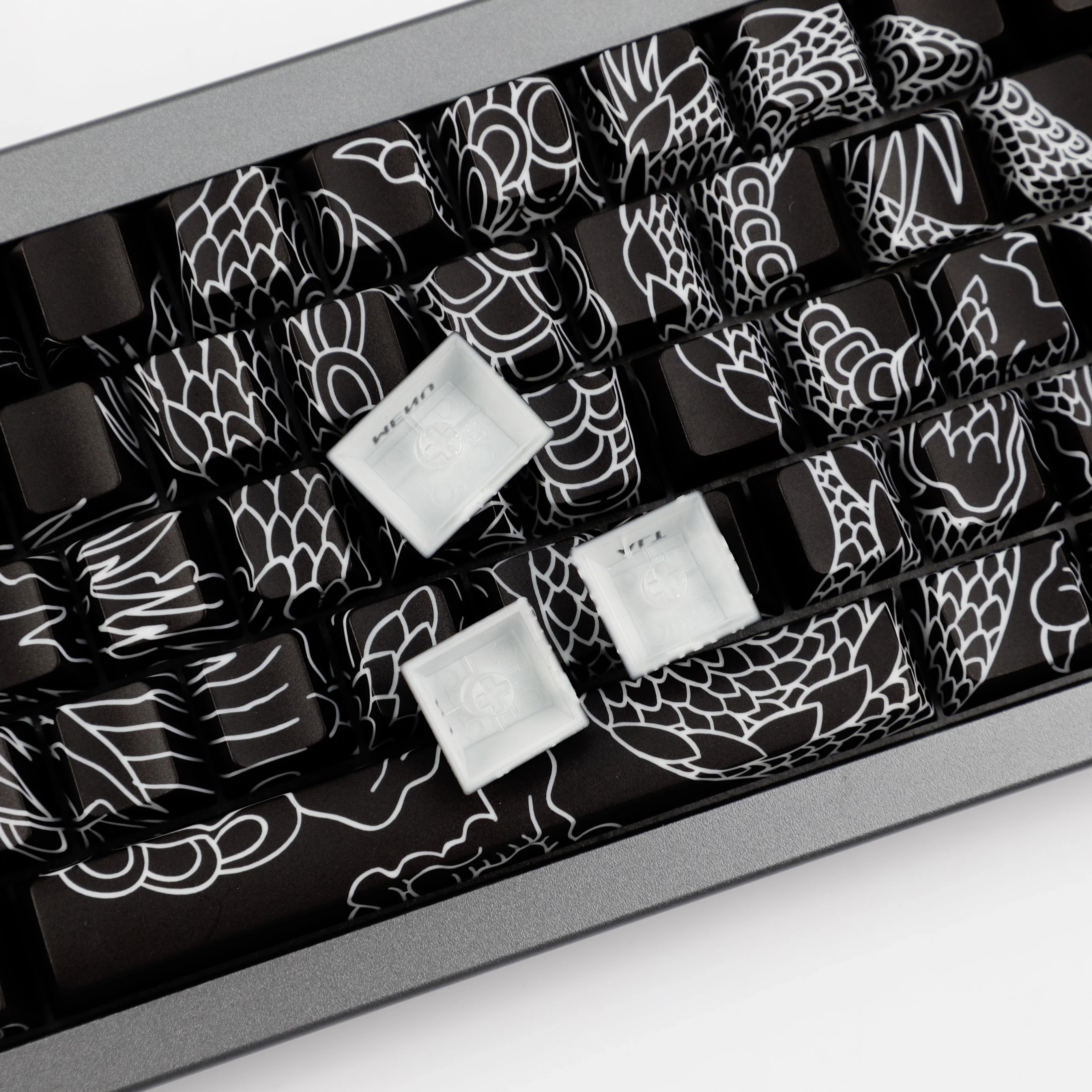 Ymdk chinês dragão sombra lateral pbt corante sub cereja perfil brilho através de teclas para teclado mecânico 60/61/64/68 mx