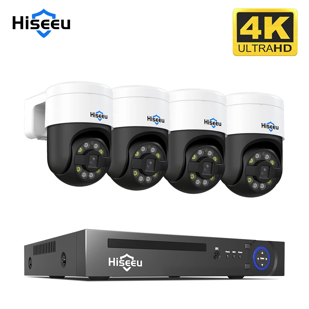 Hiseeu NVR 4K 8MP 4MP POE CCTV Security PTZ Surveillance Cameras System Video Kit Set Outdoor IP Camera Motion Detection