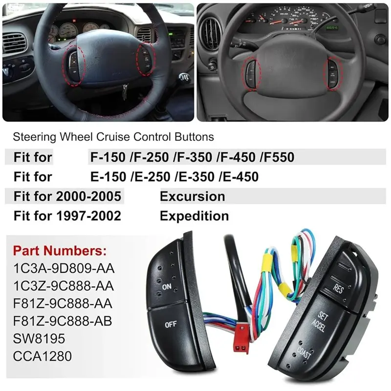 M93K-Car Cruise Control Switch Kit 1C3A9D809AA For Ford F150 F250 F350 97-04 Expedition