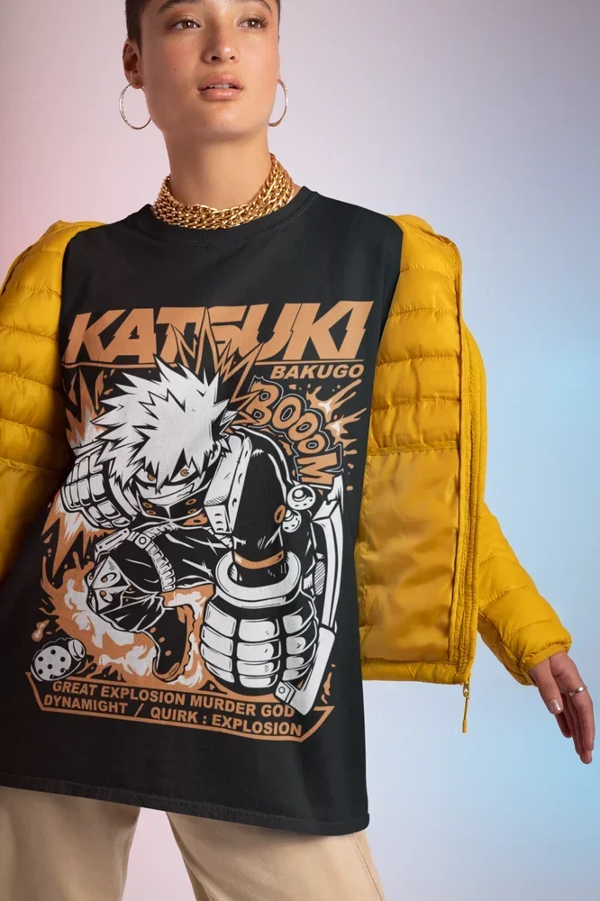 Unisex Bakugo Katsuki T-shirt My Hero Academia MHA Anime Hero Graphic Loose Fit Y2K Casual Short Sleeve Tops Gift For Girls