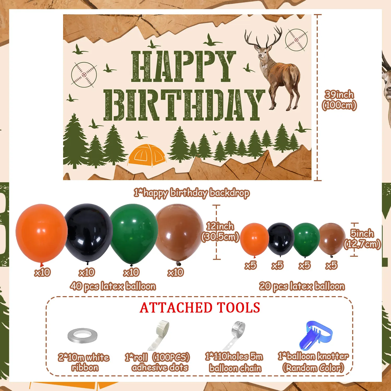 Deer Hunting Theme Birthday Party Decor Set, Backdrop Balloons, Arch Kit for Kids, Party Supplies, Happy Birthday