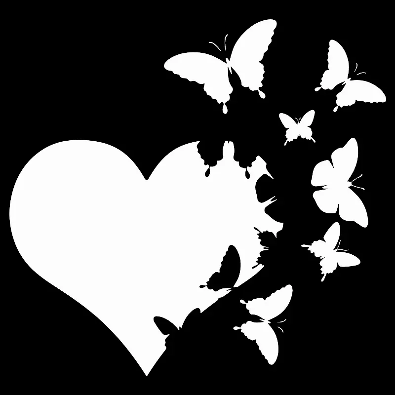 Heart with Butterflies Flying Away Car Stickers Vinyl Decal Motorcycle Decorative Accessories Creative Laptop Helmet,20CM*19CM