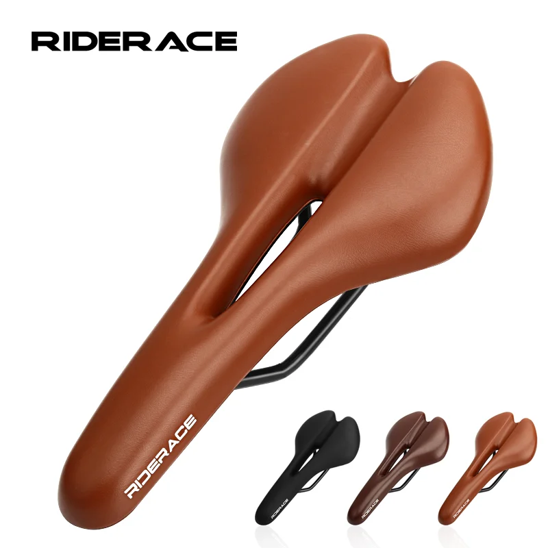 Bicycle Saddle Hollow Design Breathable Comfortable Seat MTB Road Bike One-Piece Cushion Shock Absorbing PU Leather Racing Seat