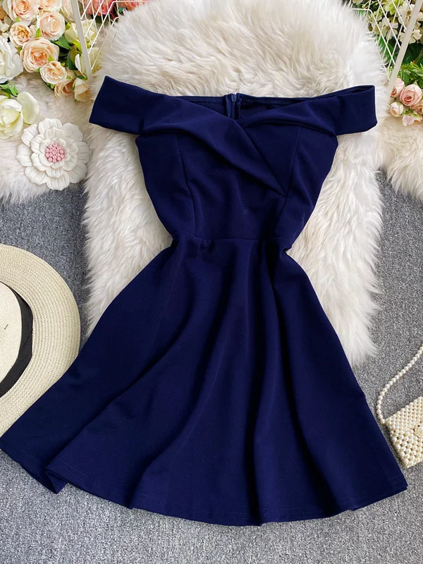 Summer Sexy One oulder A-Line Dr Slimming Pure Color High Waist ort Skirt Women's Faion Commute Korean Sle Folded
