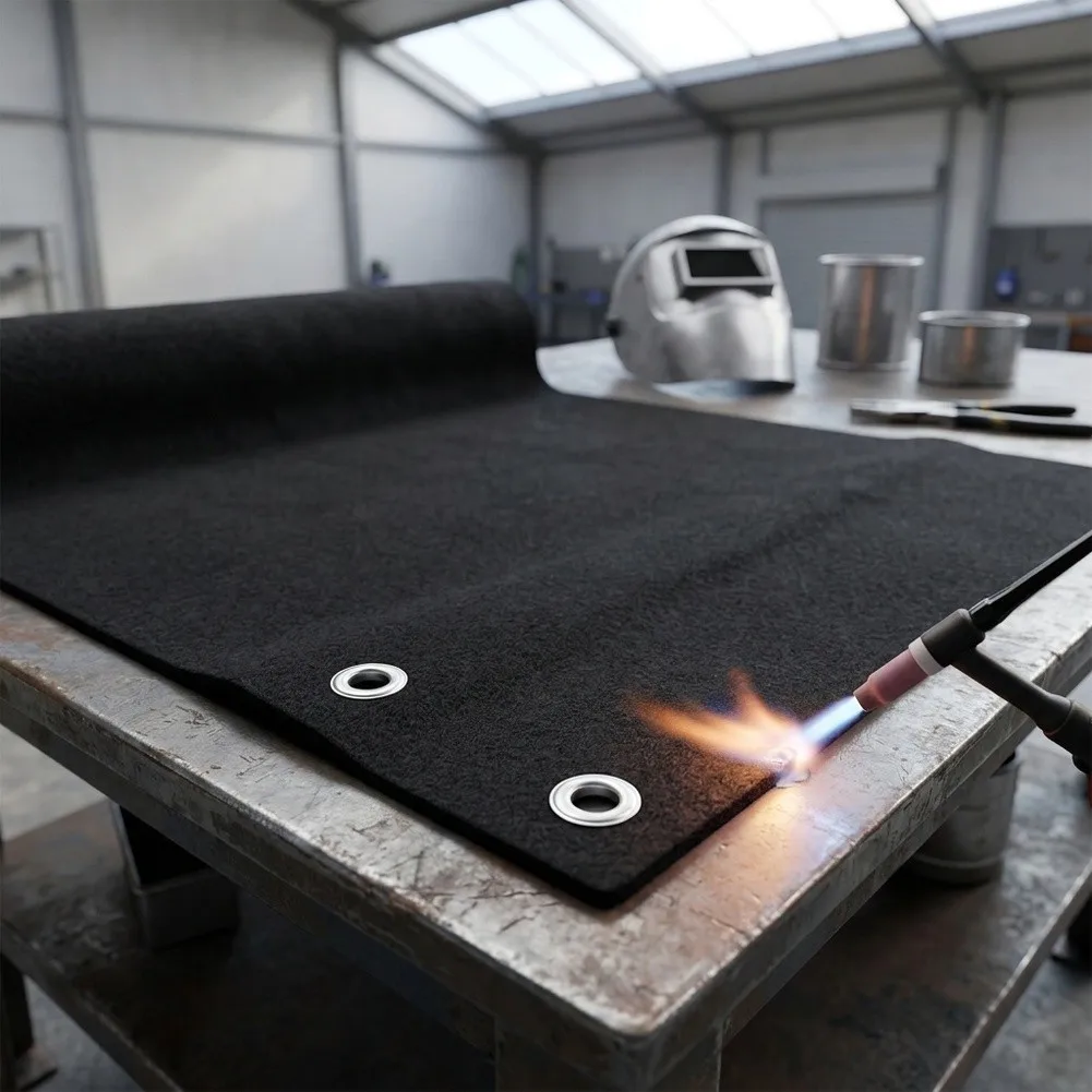 Fireproof Carbon Felt Welding Blanket 12x12 Inch Heat Resistant Mat with Pipe Hole for Welding and Cutting Tasks