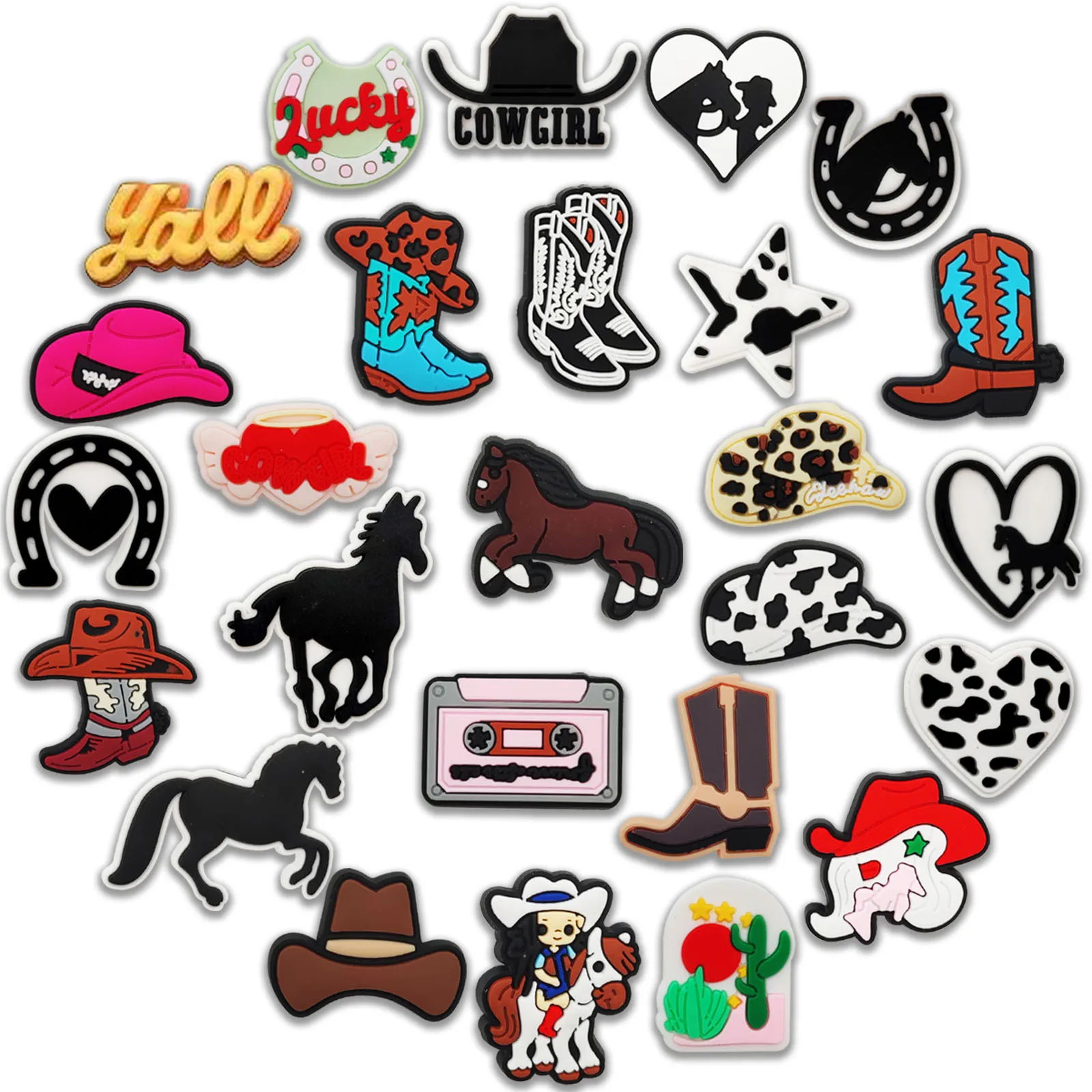 26Pcs CowGirl Theme Decorations Charms for Crocs Bubble Slides Sandals, PVC Shoe Accessories for Birthday Gift