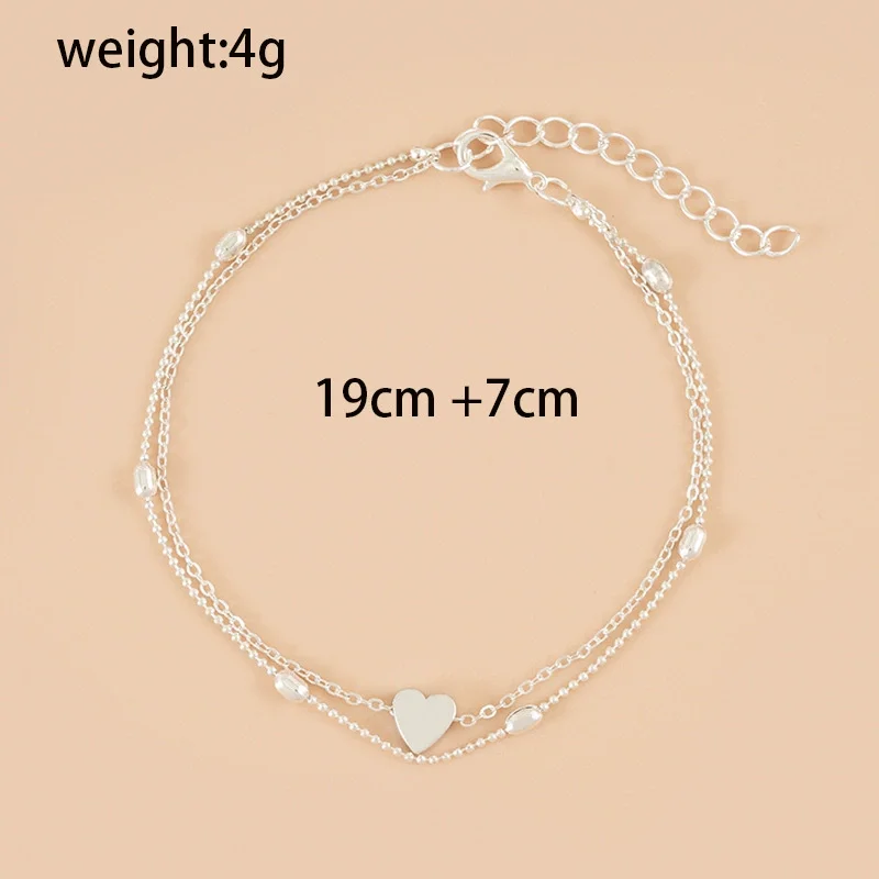 Vintage Double Layers Chain Heart Charm Anklets for Women Girls Bohemia Bracelets Summer Barefoot Sandals Jewelry On Foot Leg