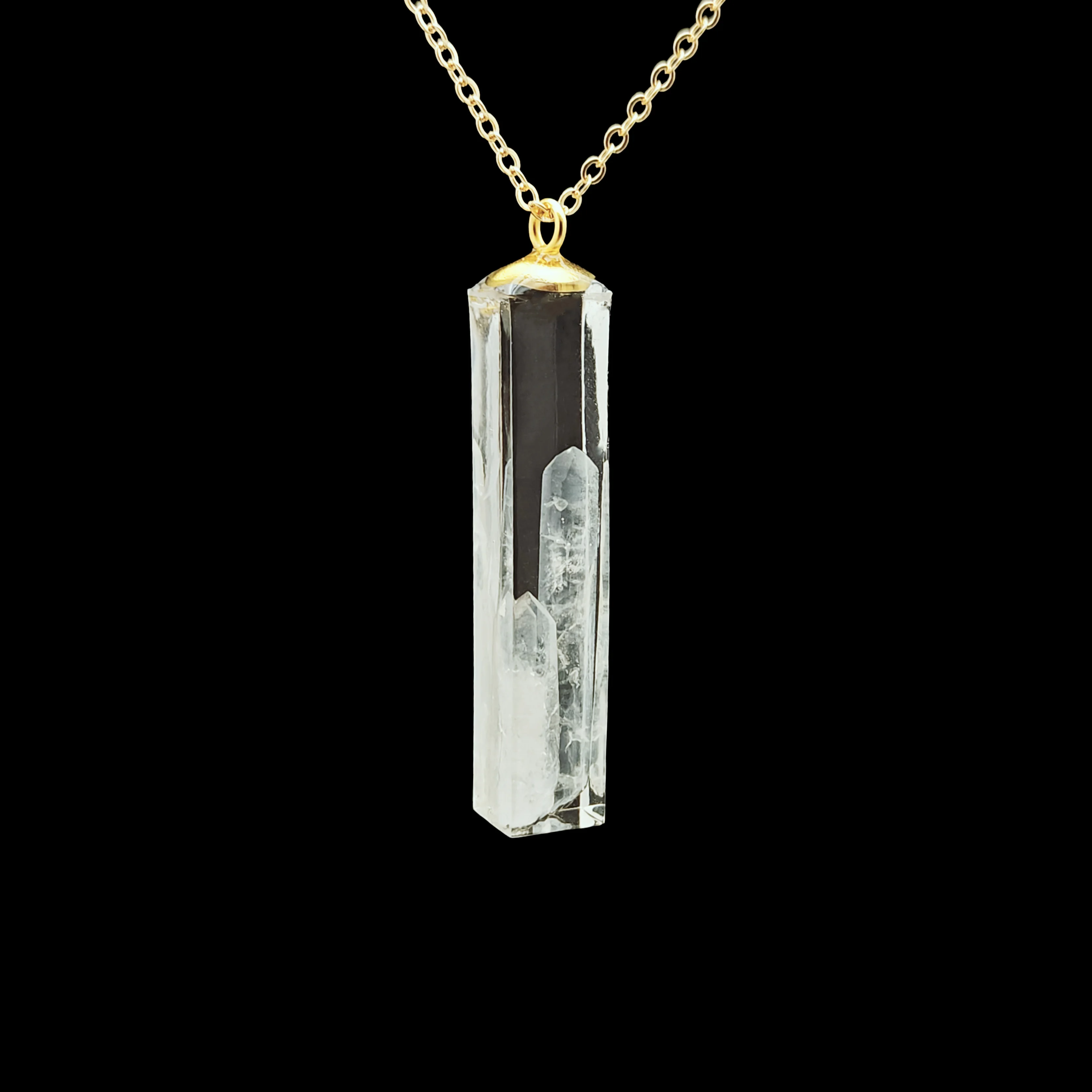 Clear Quartz Crystal Clusters Natural Stone Cube Resin Gold Color Pendant Chain Long Necklace Women Fashion Jewelry Handmade