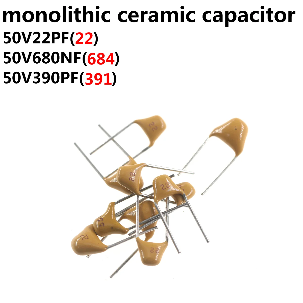 

200Pcs monolithic ceramic capacitor 50V 22PF 22 680NF 684 390PF 391