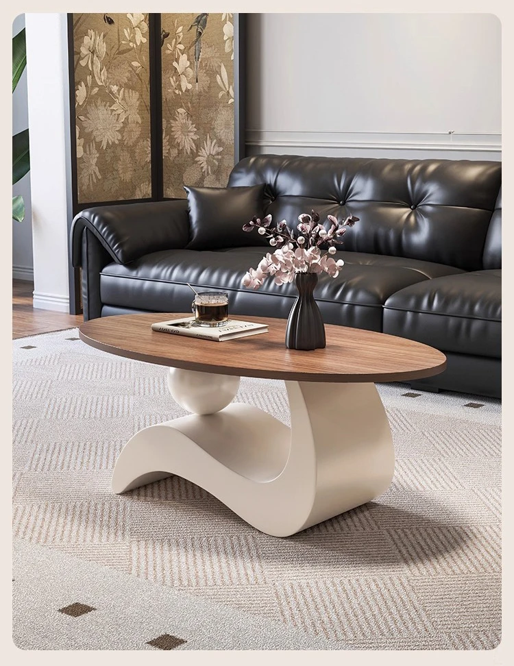 Living Room Apartment Oval Coffee Table Durable Convertible Walnut Side Table