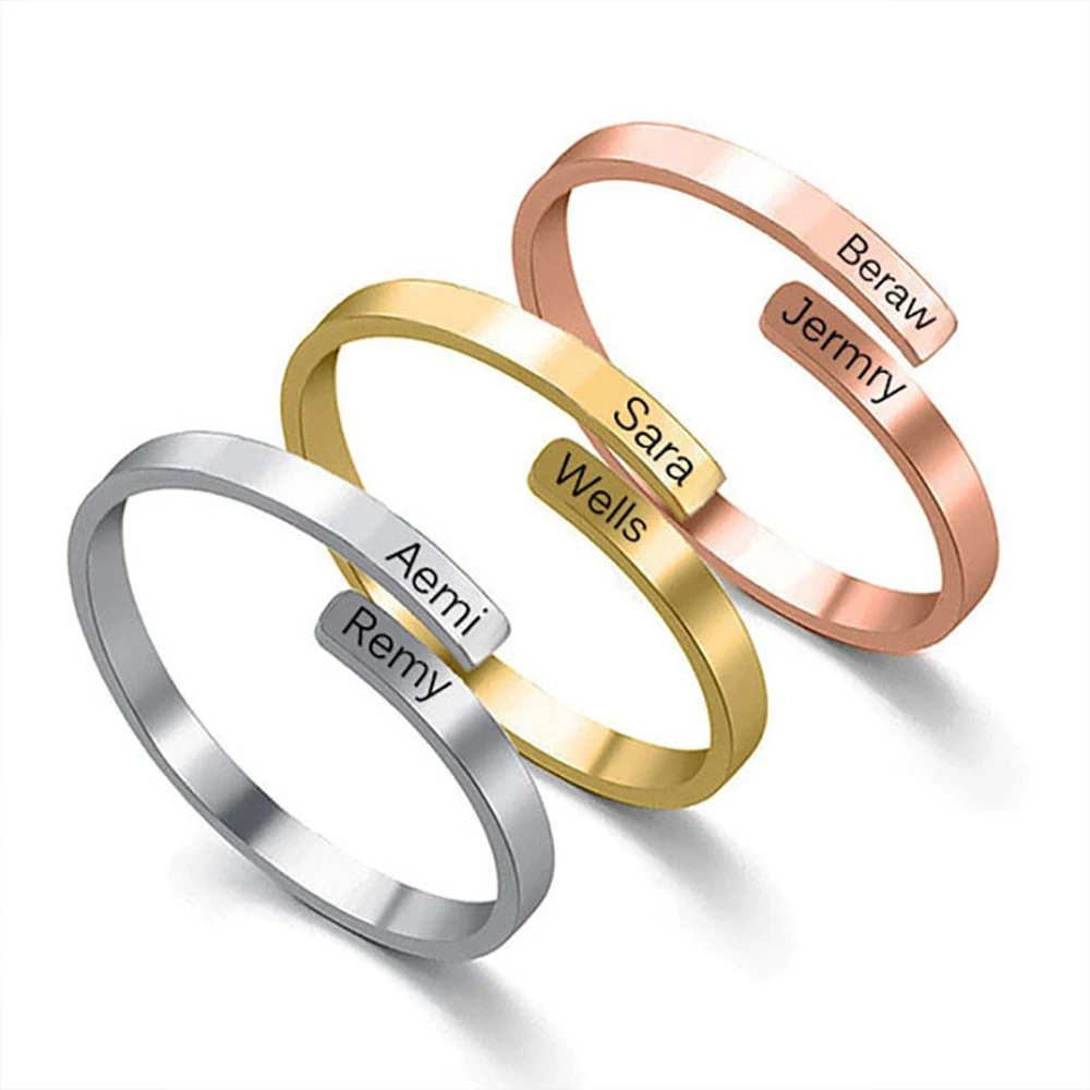 SUNIBI Custom Letter Stainless Steel Rings Women Men Minimalist Personalized Adjustable Unique Lover Eternal Engagement Party