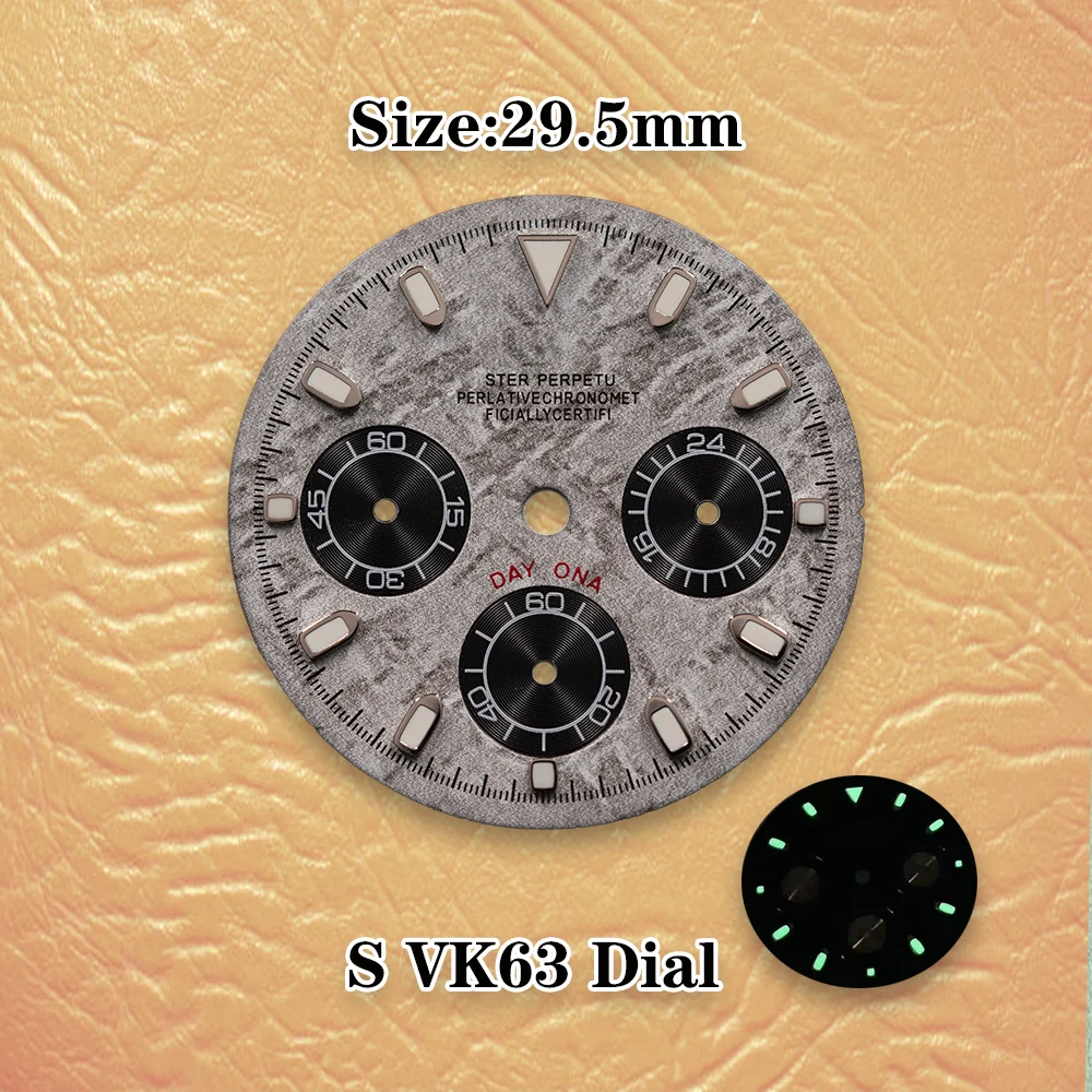 29.5mm S Dial VK63 Dial black panda dial golden inner circle Movement Green Luminous Watch Modification Accessories