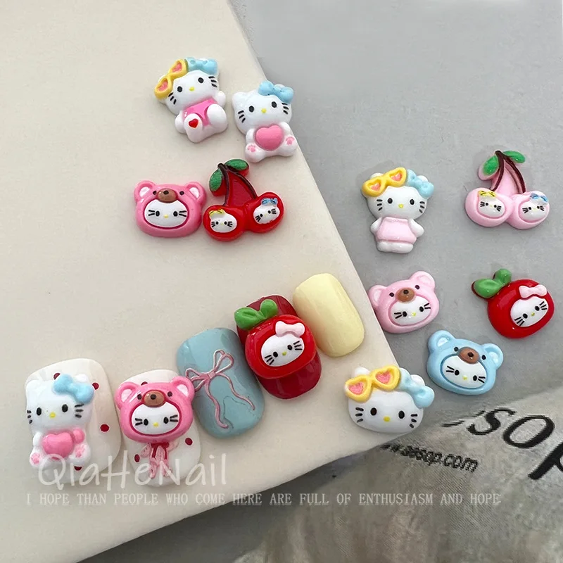 20pcs Sanrio HelloKitty Cartoon Resort Beach Tie Nails Super Cute Apple Head Pochacco Stereoresin Nail Ornaments Accessories