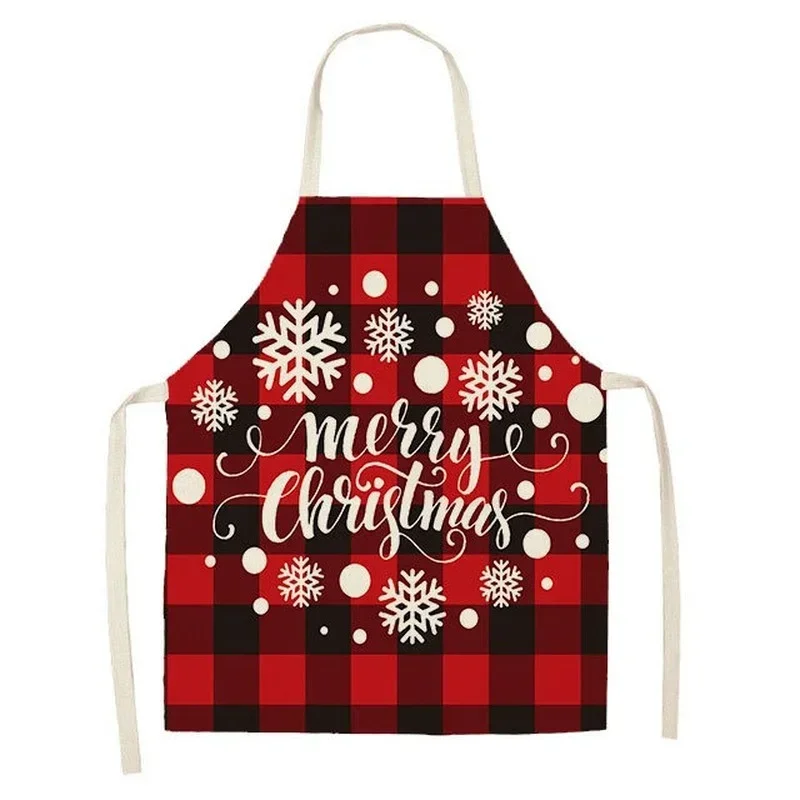 New Hot-selling Apron Snowflake Red Print Pattern Plaid Apron Waterproof and Dustproof Kitchen Cooking Barbecue Accessories Bib