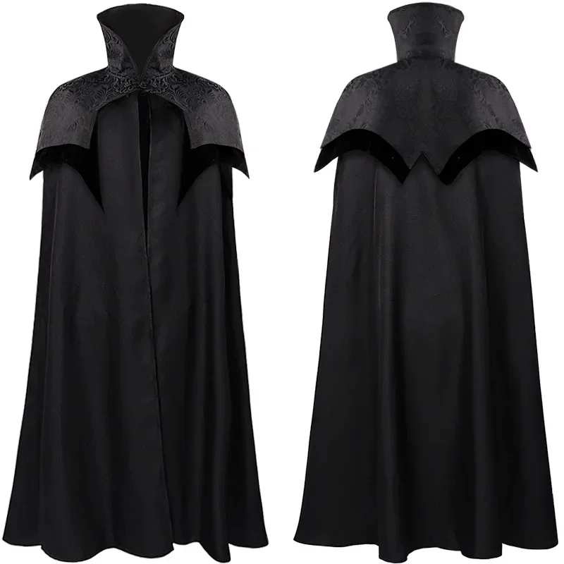 

Medieval Long Stand-up Collar Coil Buckle Cape Halloween Cosplay Stage Performance Costume