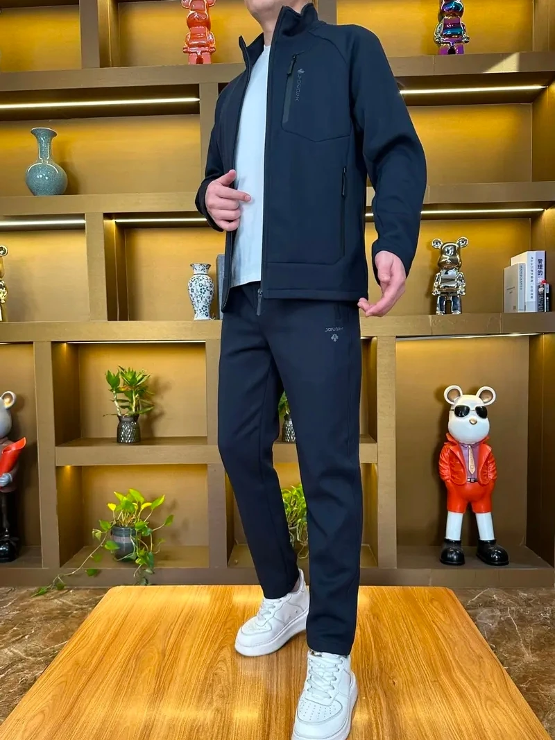 

Мужской повседневный спортивный костюм: худи с воротником-стойкой и брюки, универсальный, стильный, для весны и осени, премиум-класса, создающий эффектный образ