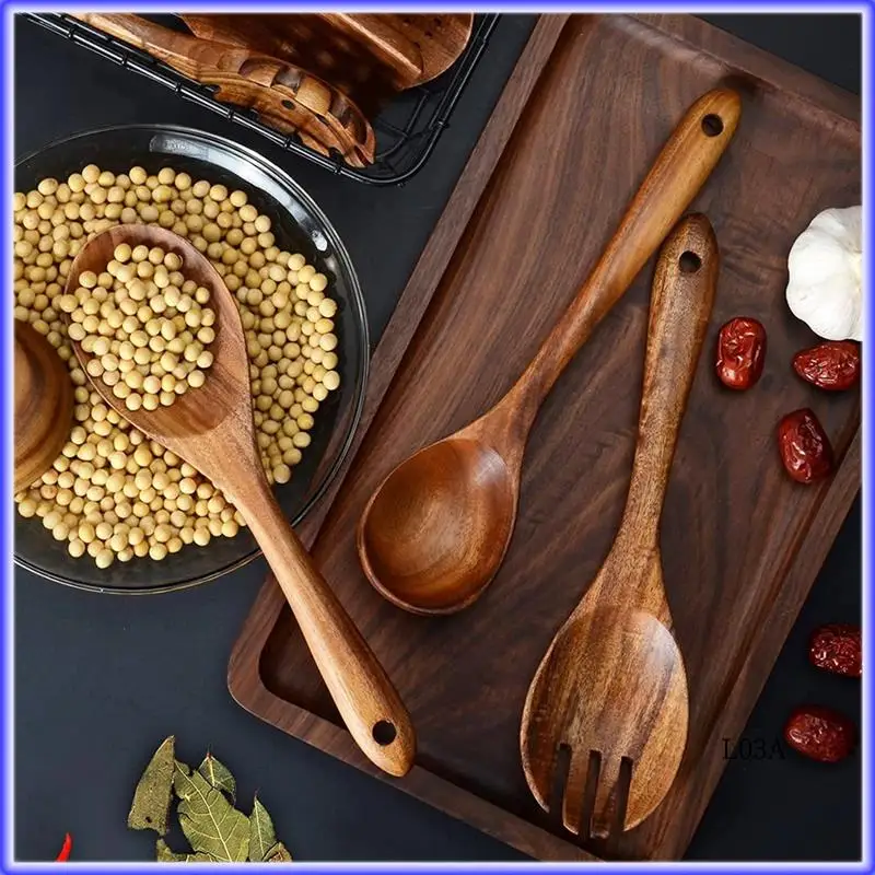 

RM-Wooden Spatula Wooden Spoon Frying Spatula Solid Wood High Temperature Resistants Soup Spoon No Paint Natural Material