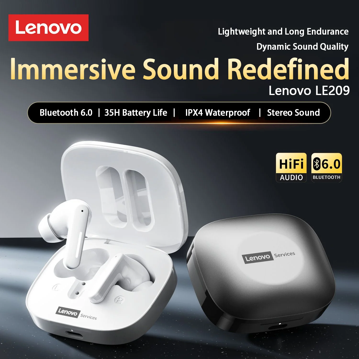 سماعات لينوفو LE209 بلوتوث 6.0 محيطة صوت ستيريو سماعات لاسلكية IPX4 مقاومة للماء 35H سماعة رأس طويلة التحمل