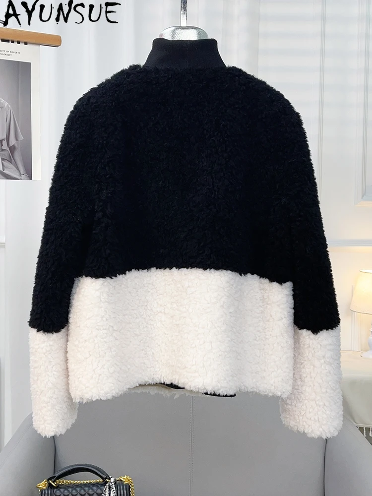 AYUNSUE 100% Naturalna Wełna Damska Kurtka 2025 Zimowa Kurtka Futrzana Odzież Damska Moda Krótka Nowość w Odzieży Wierzchniej Ropa Para Mujer