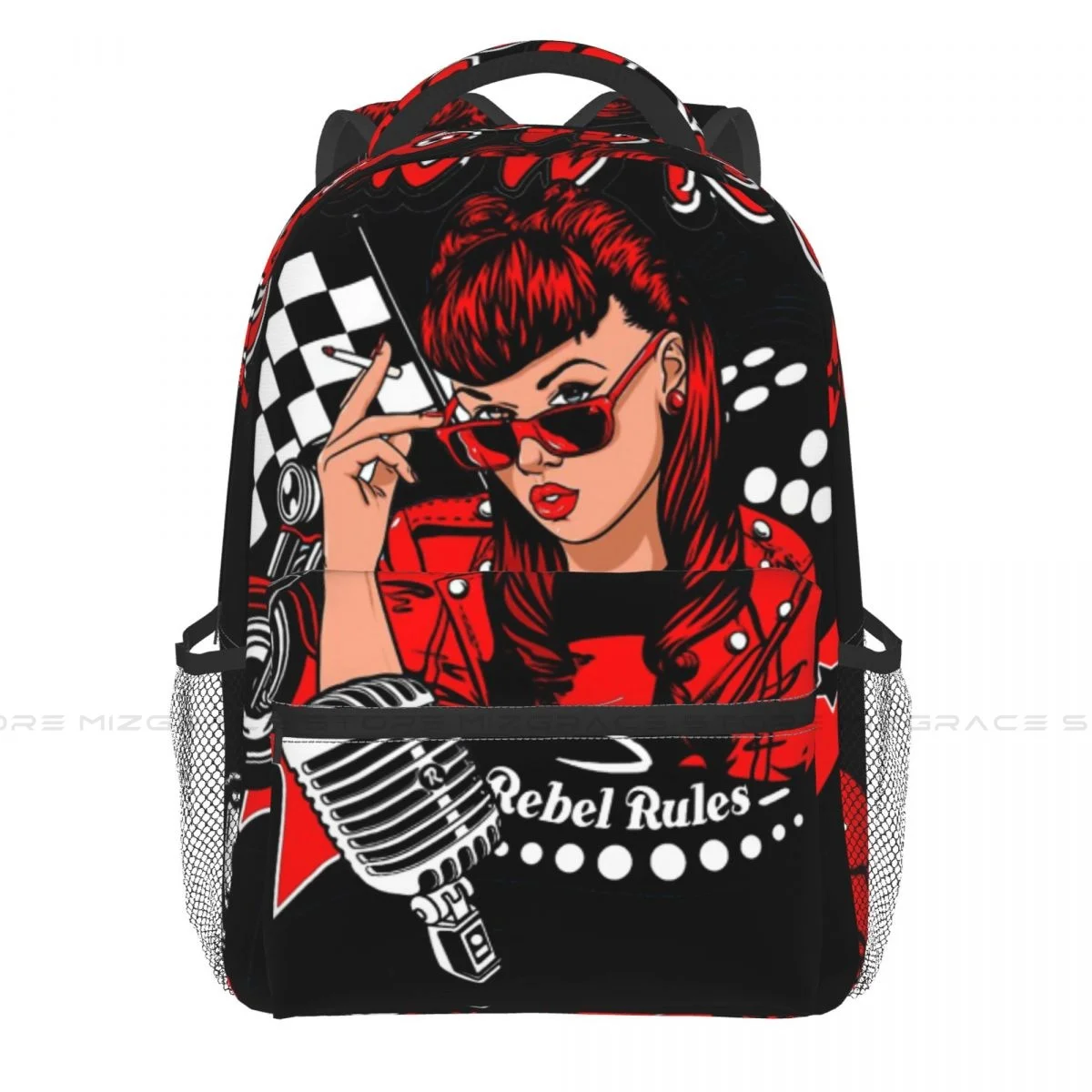 Pin Up Girl Vintage Music Knapsack for Men Women Rockabilly Rock and Roll Student Books Backpack School Laptop Bag Soft Rucksack