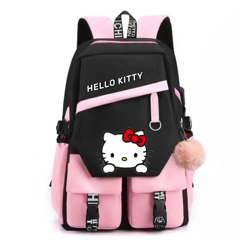 Kawaii Hello Kitty Backpack for Girls School Bags Portability Teens College Student Large Travel Shoulder Bag Mochilas Escolares