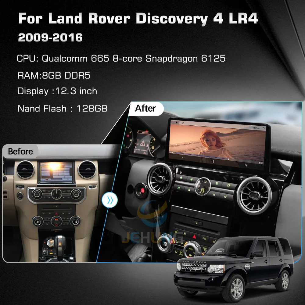 JEHUNG Android 12 12.3-inch For Land Rover Discovery 4 LR4 2009-2016 car multimedia player CarPlay GPS radio 5G navigation 8+128