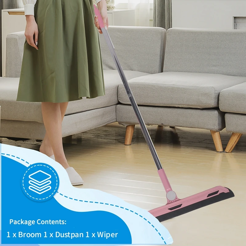 

Набор для уборки: совок и метла с длинной ручкой для дома, прихожей, кухни, легкая установка, розовый