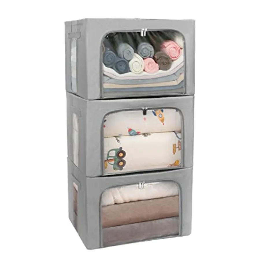 

Stackable Clothes Storage Box for Clothing Gadgets, Steel Frame Storage Bins for Toys Gift, Foldable Oxford Fabric Closet Organ