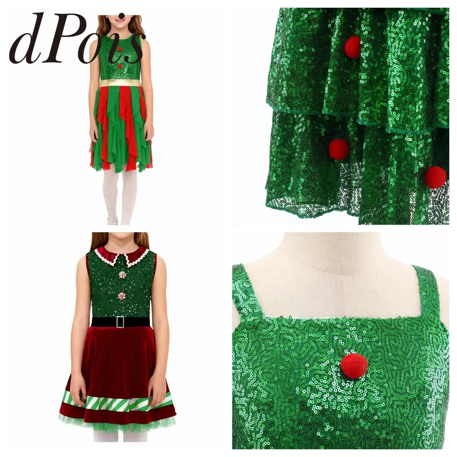 

Girl's Christmas Party Dress Kids Cosplay Xmas Tree Costume Holiday New Year Outfit Festival Sequins Children Holiday Dress