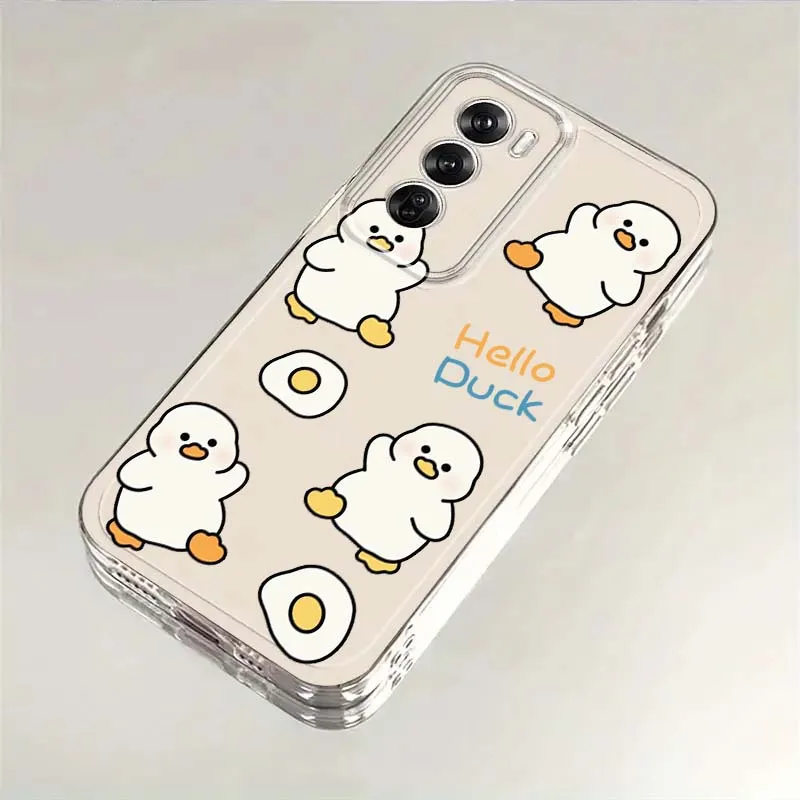 Duck Cartoon Cute Anime Art Case For OPPO A11 A16 A55 A56 A57 A72 A52 A73 A74 A54 A76 A78 Find X5 X6 X7 Ultra Pro 5G Transparent view 3