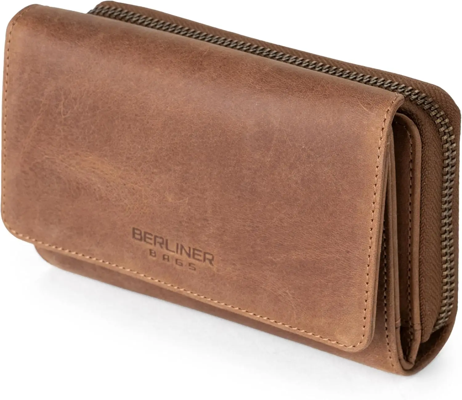 

Vintage Leather Wallet with RFID Blocking, Trifold Clutch for Women - Holds 19 Cards, ID Window, Bills & Coins in Brown