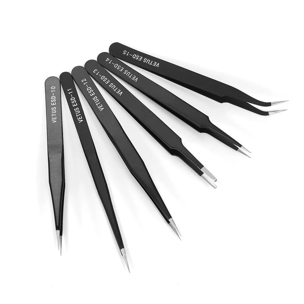 1Pcs Hot Selling Anti Static Stainless Steel Tweezers, Black Precision Tweezers, Beads, Rhinestones, Jewelry Accessories Tools