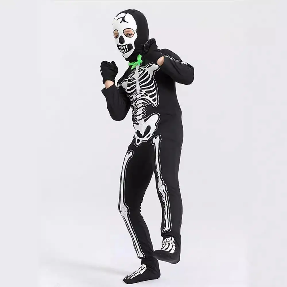 Children's loween Skeleton Costume Luminescent Skeleton Performance Par Outfit Cosplay Dr up Clothes Stage Costume