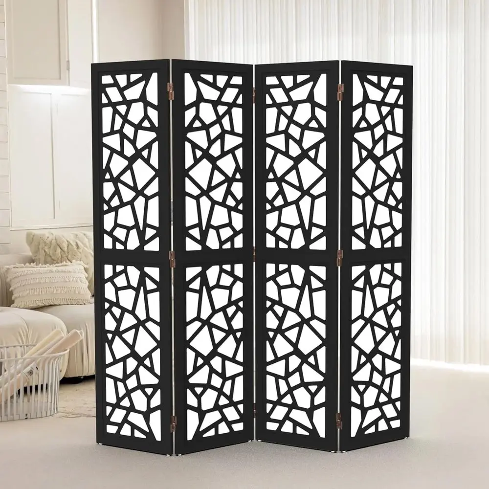 70 Tall 4-Panel Non-Woven Fabric Room Divider, Black, Indoor Privacy Partition Wall