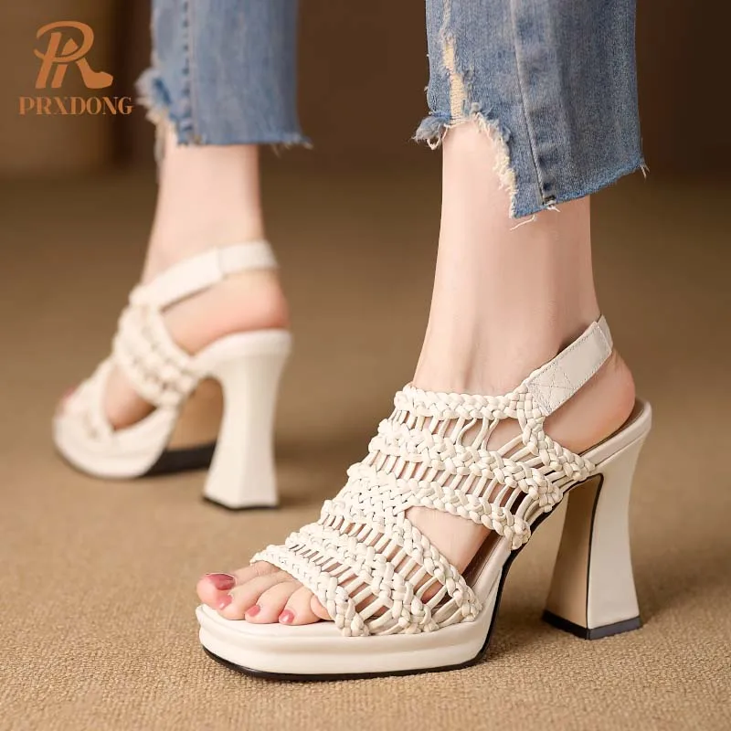 INS Women\'s Shoes 2024 Summer Elegant Beige Color Dress Party Wedding Female Shoes Sandals High Heels Platform Qulaity Lady 39