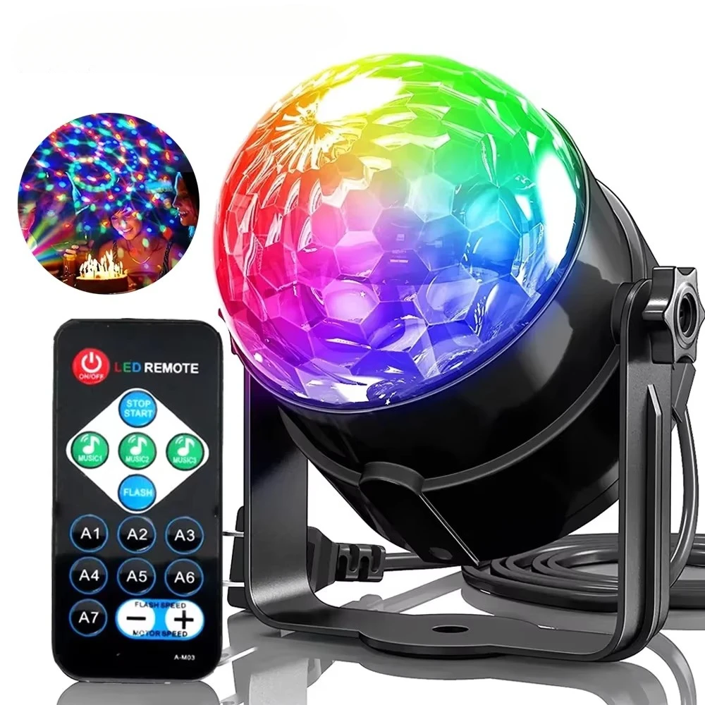 

Nice Christmas LED Stage Disco Light Rotating DJ Ball Strobe Remote Sound Control Magic Dance Car Gift Party Club RGB Show Lamp