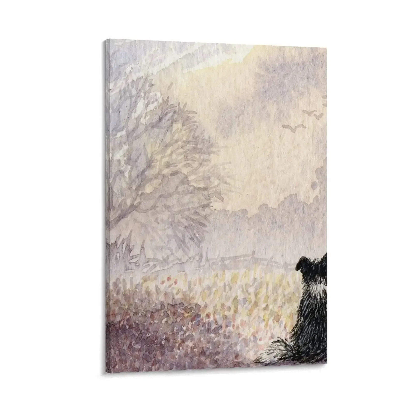 

Waiting for Snow, Border Collie Dog in a Winter Landscape Canvas Painting Paintings for bedroom Decorative painting for bedroom