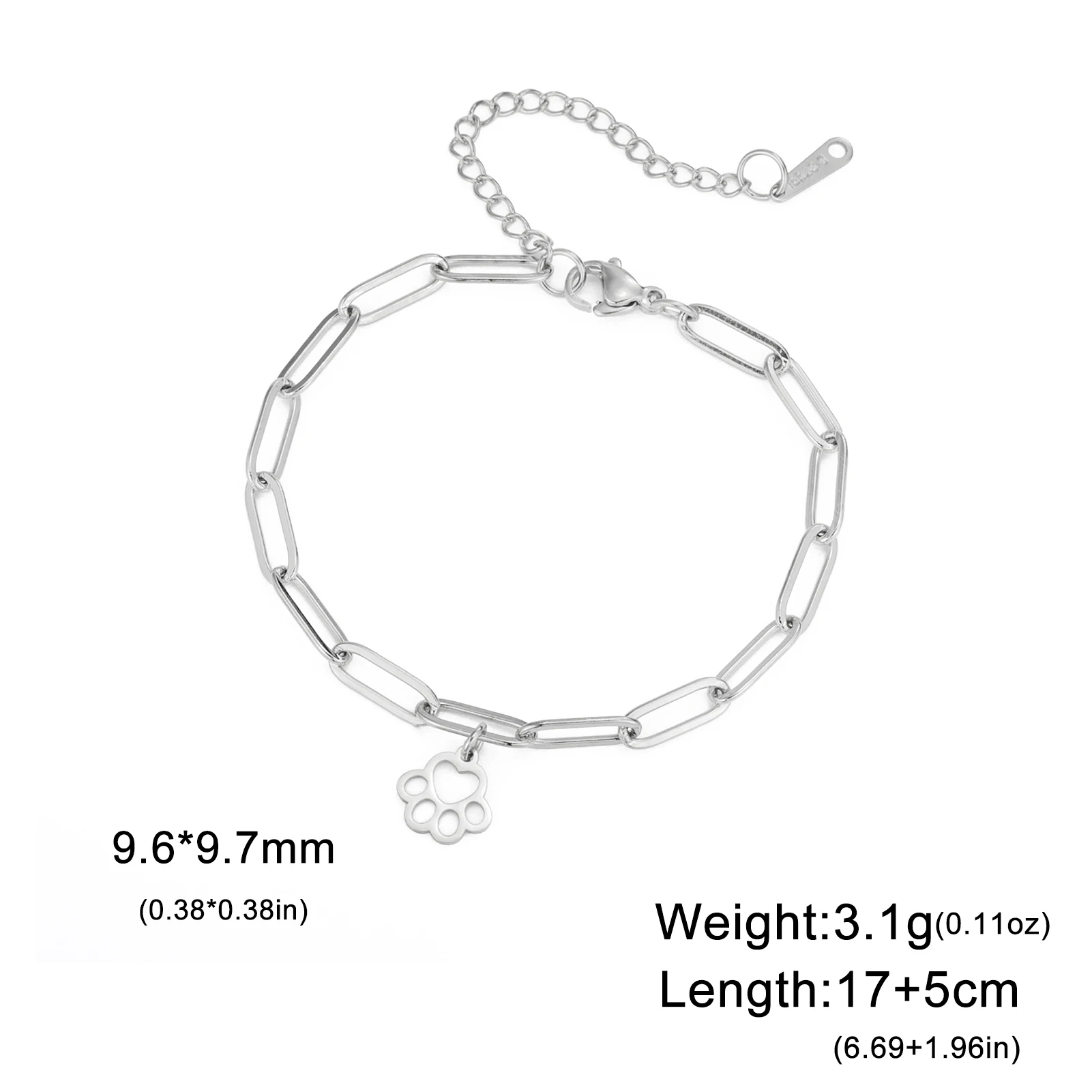 Sipuris Dog Paw Hollow Women\'s Bracelet Stainless Steel Rectangular Chain Hip Hop Vintage Pendant Jewelry Valentine\'s Day Gift