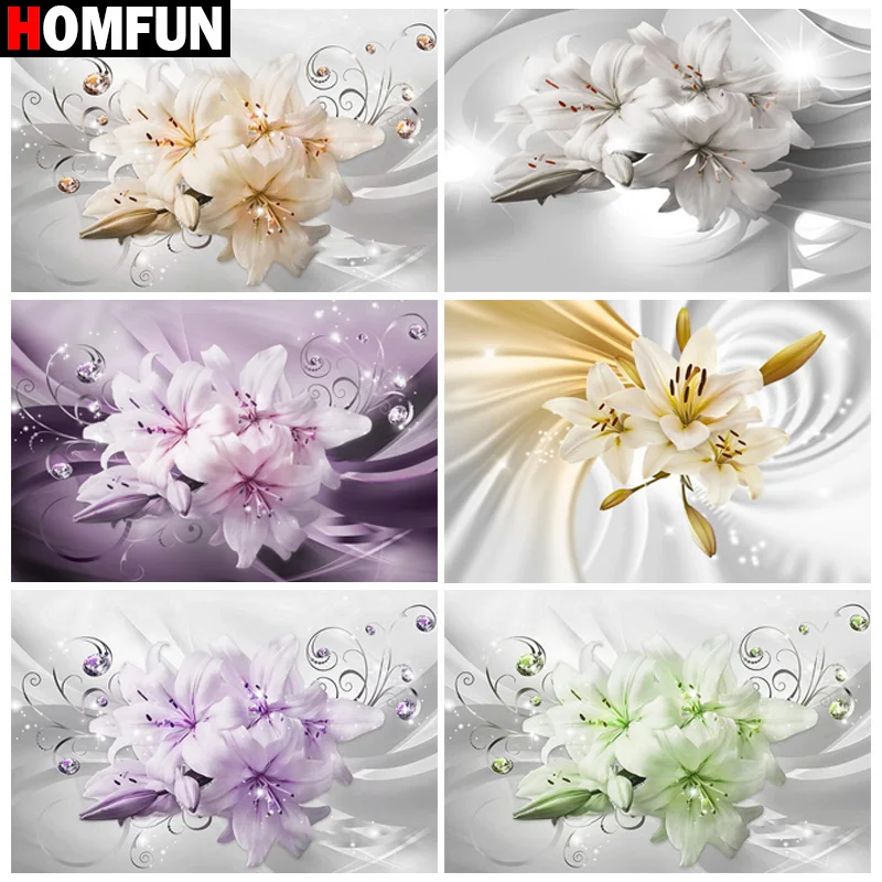 HOMFUN Full Diamond Embroidery "Flowers Lily" Diamond Painting Cross Stitch Patterns Rhinestone Unfinished Home Decor