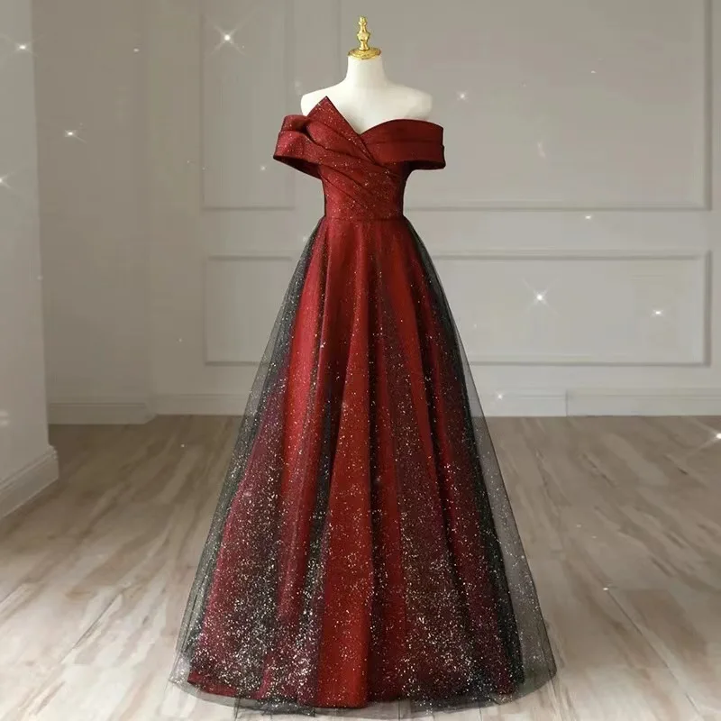 

Wine Red Evening Gown Satin One Shoulder High Waisted Backless Long Gown Gorgeous Noble Elegant Temperament Ball Dress 2024 New