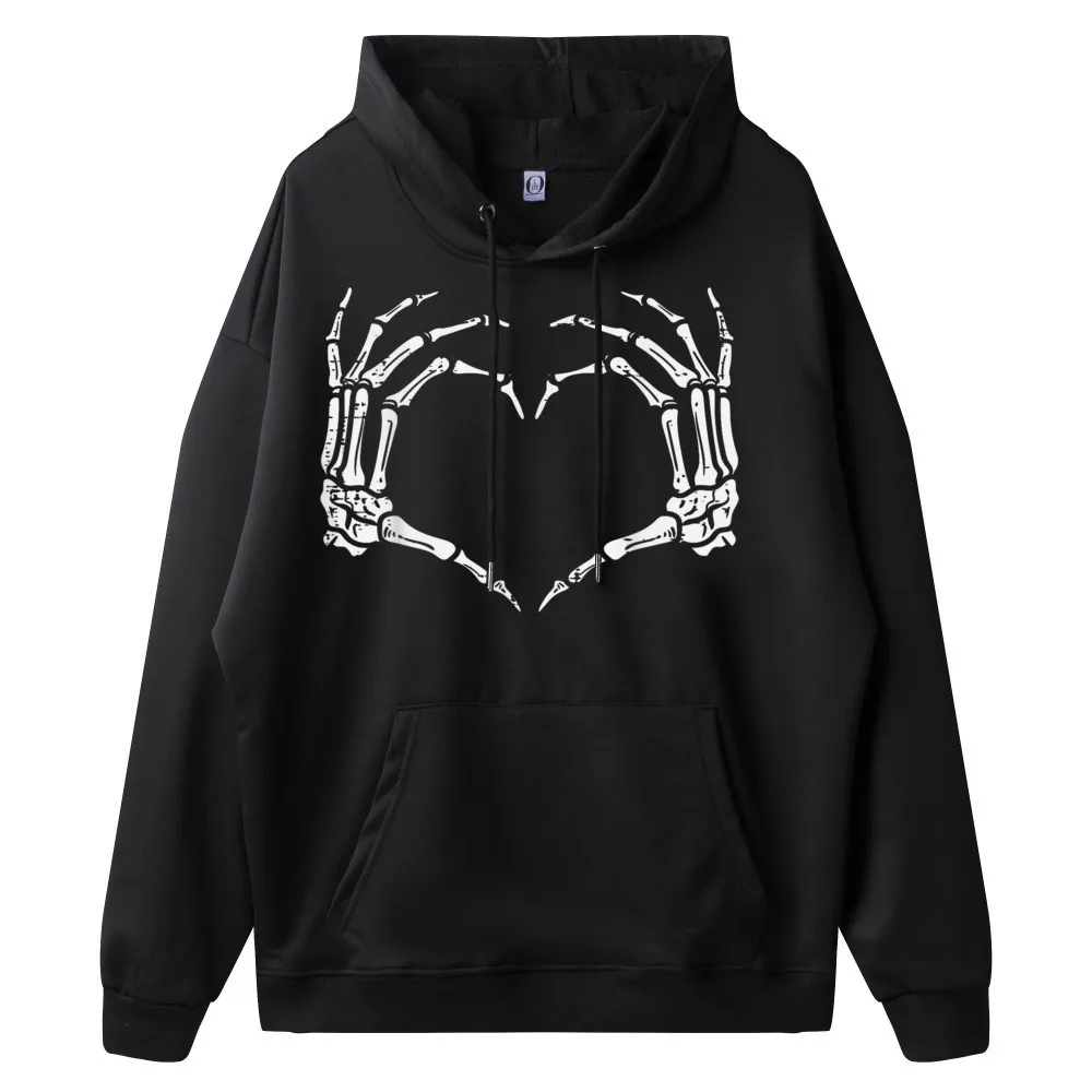 Skeleton Hands Heart Sign Retro Gift Hoodies long Sleeve Girlfriend Labor Day O-Neck Hoodies Design Hoodies Funky