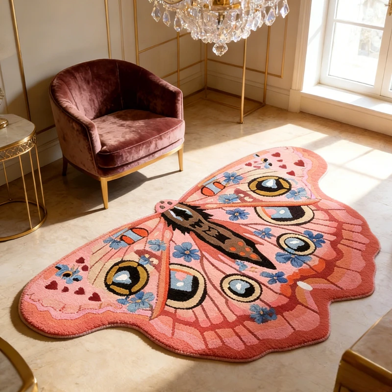 Butterfly Carpets for Living Room Light Luxury Bedroom Decor Carpet Fluffy Soft Irregular Shape Rug Home Thicken Plush Floor Mat
