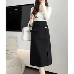 Media falda de cintura alta de lana de lujo ligera para mujer, vestido delgado de estilo occidental, moda de otoño e invierno