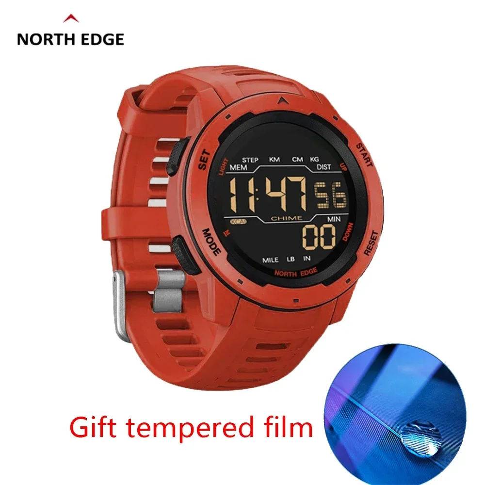 new NORTH EDGE Mars Men's Outdoor Sports Watch Men's Military Watch Waterproof 50M Pedometer Calorie Stopwatch Hourly Alarm Cloc