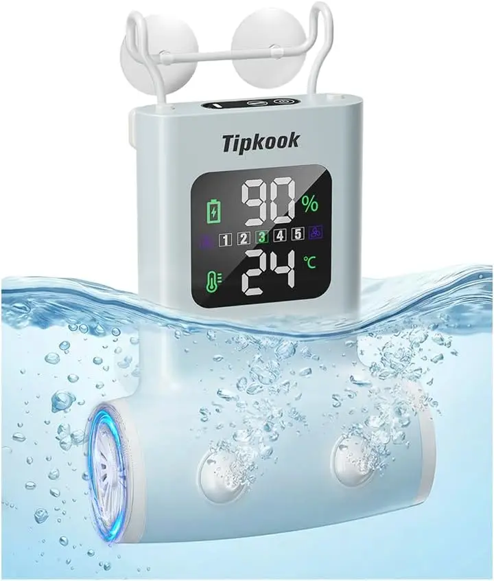 

Portable Bath Jets: 5-Speed Spa with LED Display, Bubble Mode, Rechargeable, Dual Outlet, IPX8 Waterproof - Blue