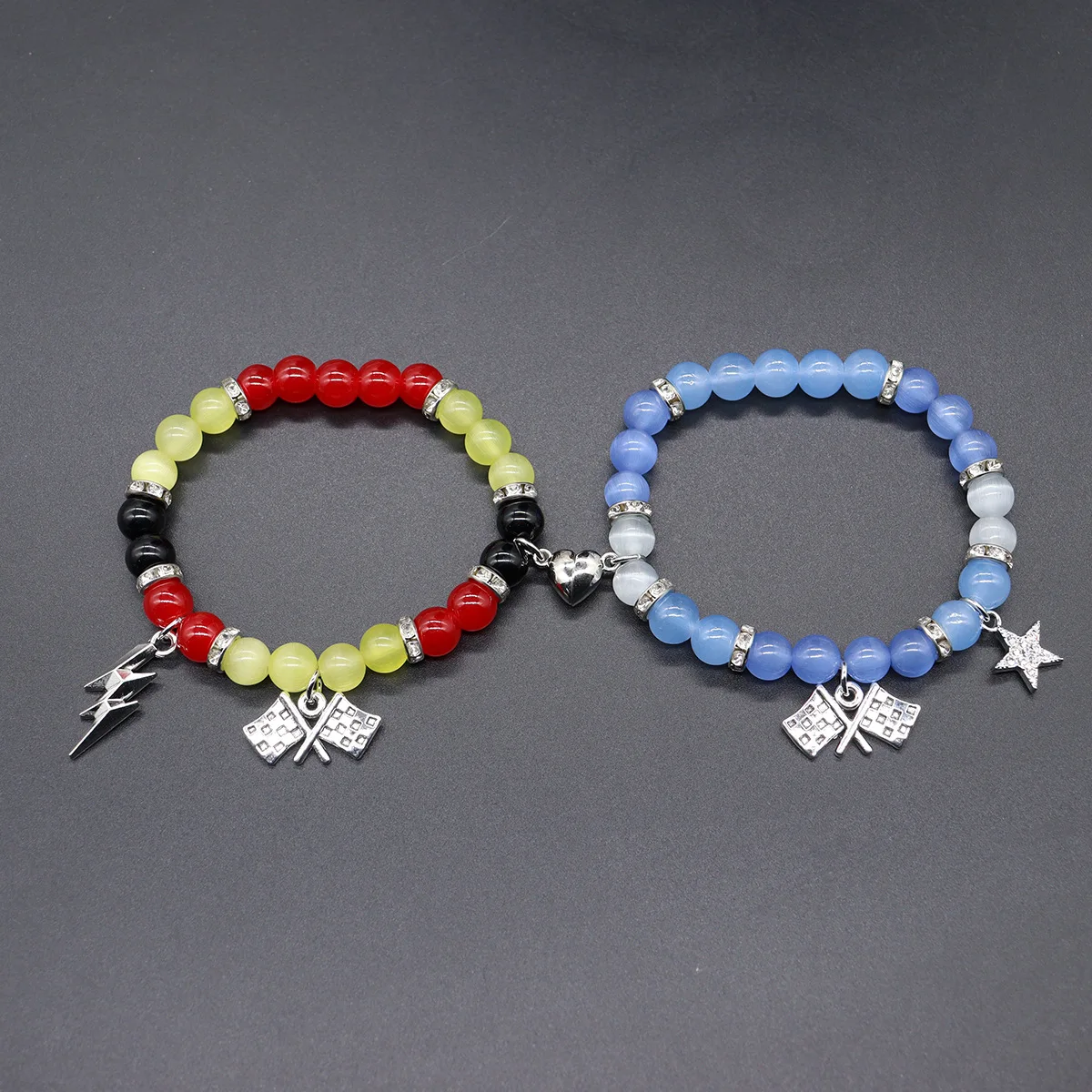 Cute Pink Cat Fast And Furious Matching Bracelets For Couples Bracelets Cool Race Car Victory Banner BFF Beaded Bracelets Gifts