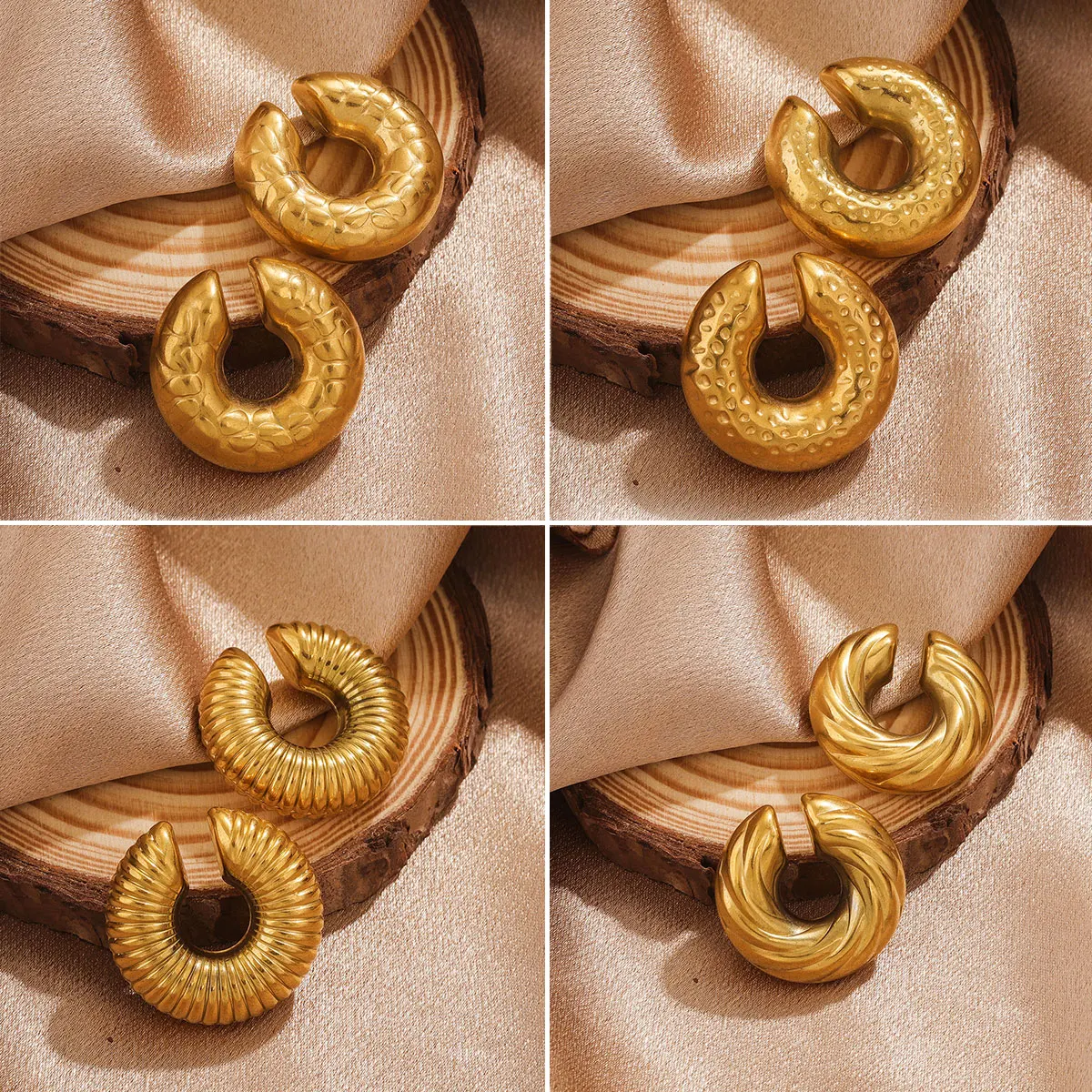 1 pair Punk Stainless Steel PVD Gold Plated Chunky Ear Clip Earrings Exaggerated Thick Round Circle Ear Cuff Jewelry Gift