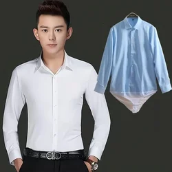 Men's Stretch Comfortable Long Sleeve Shirt, Business, Professional, Non-ironing, Slim, Korean Shirt, Pure White Jumpsuit, Tops