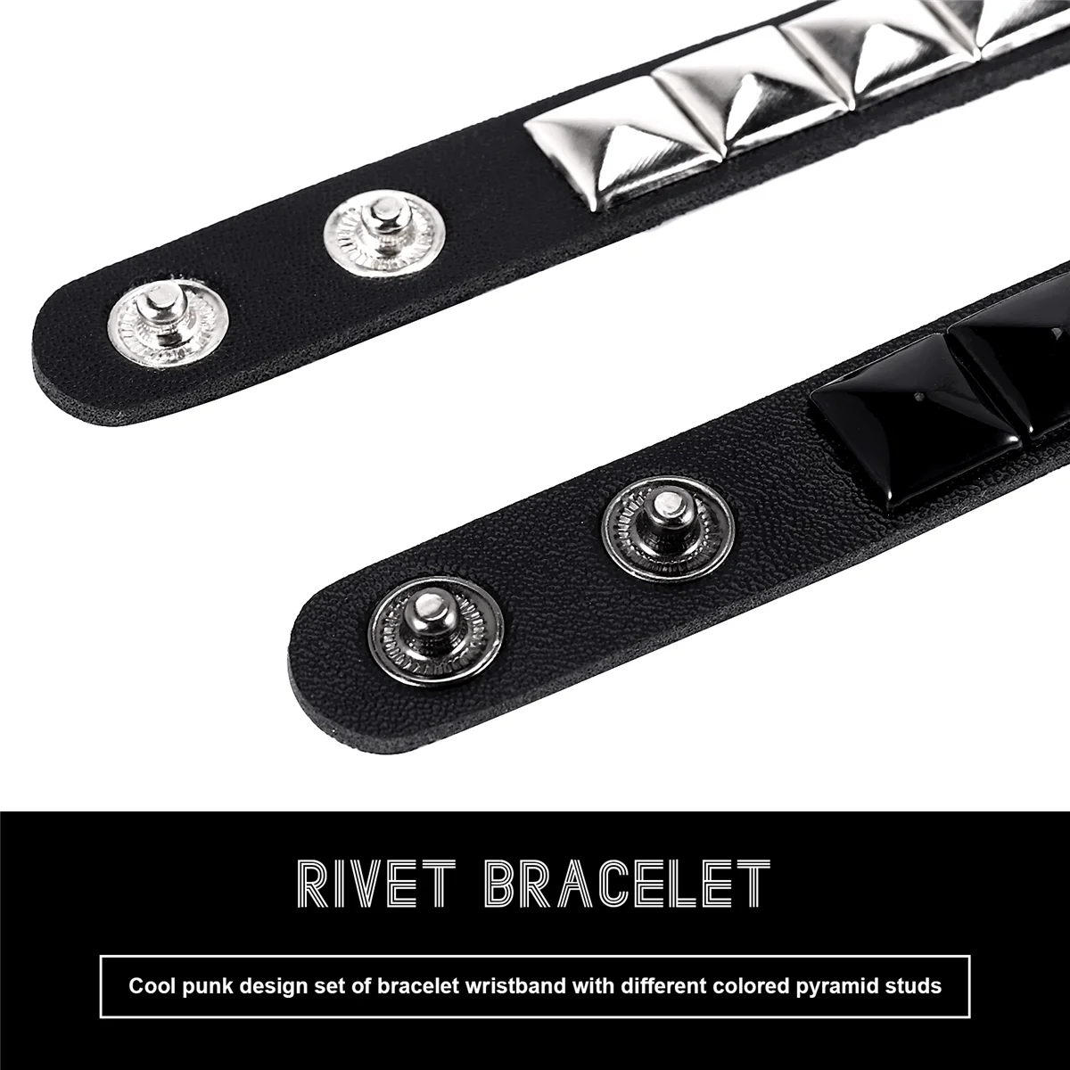 FZFZ 2Pcs 화이트 리벳 + 블랙 리벳 펑크 피라미드 스터드 인조 가죽 팔찌 팔찌