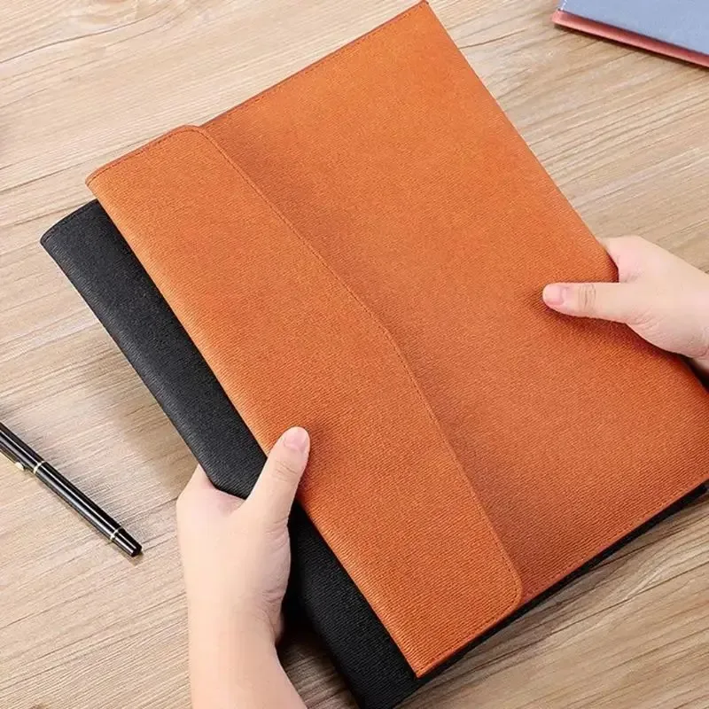Business Multifunctional Magnetic Folder Large Capacity A4 Leather File Bag Office Storage Document Pouch